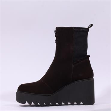 Marco Moreo Liege Front Zip Wedge Boot - Brown Suede